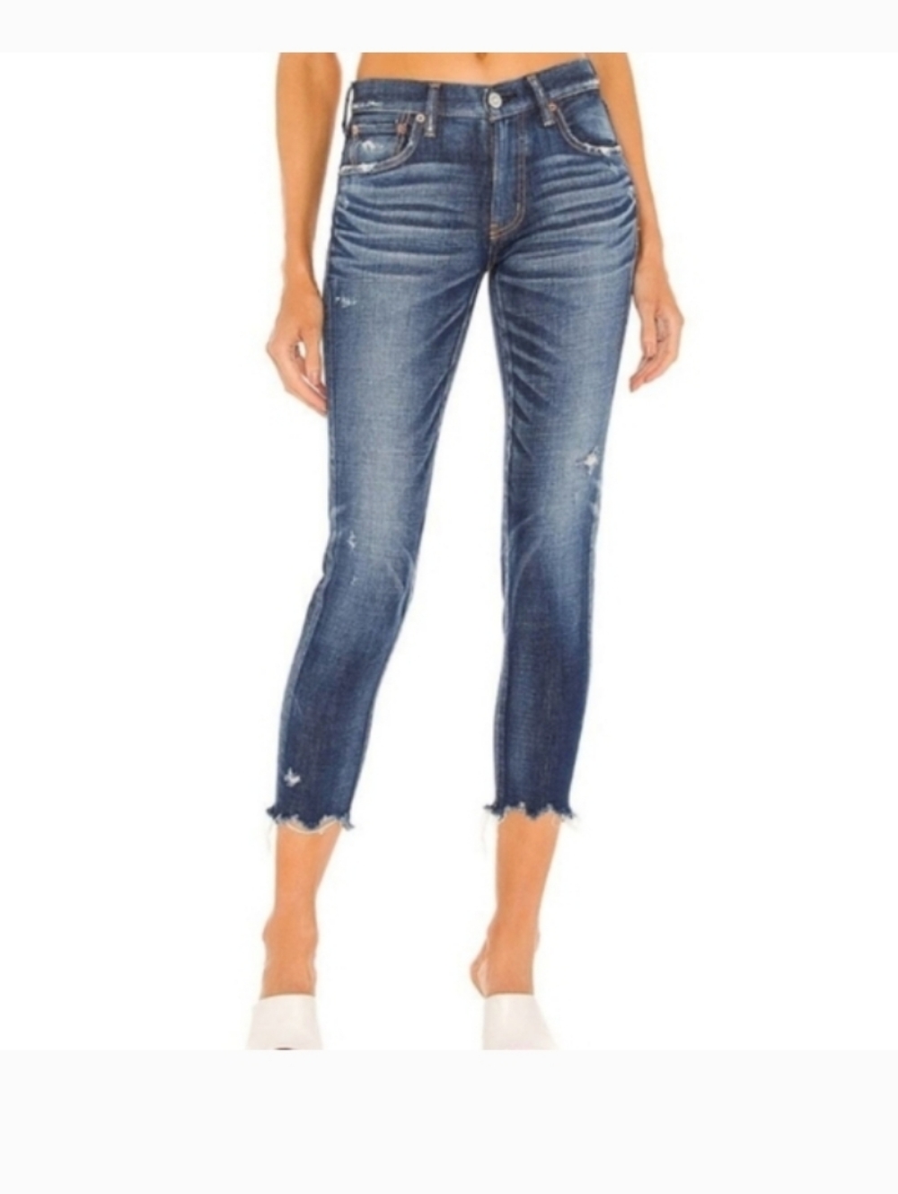 Moussy Vintage Denim Jean Chewed Hem Distressed Womens 24 Pant